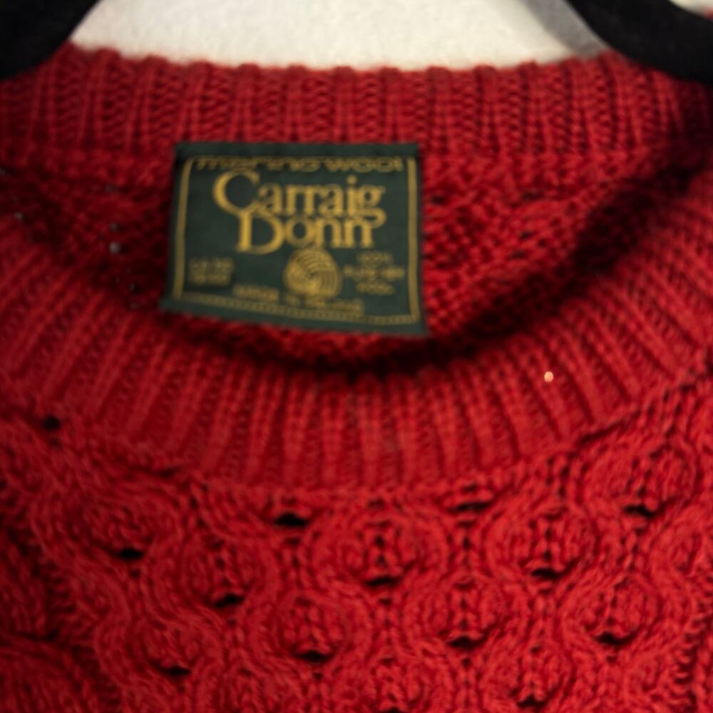 Vintage Carraig Donn Crewneck Pullover Cable Knit Merino Wool Sweater Red M - Picture 6 of 7